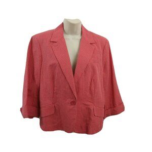 Emma James Jacket Blazer Size 14 Linen Blend One Button Rose Red/White Stitching